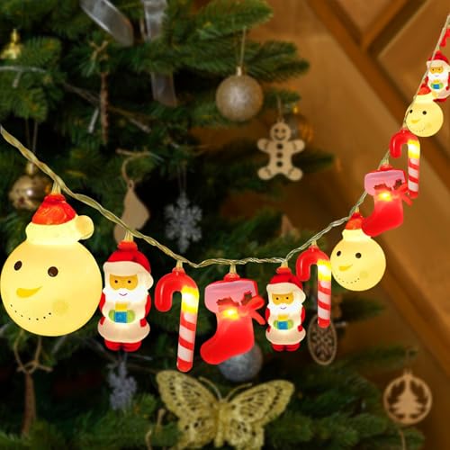 Dekorative Weihnachtslichter, 20 LED Weihnachtsbeleuchtung mit Schneemann, Weihnachtsmann und Strumpfmustern, Warmweiß, Fernbedienung/USB-Betrieben, LED Lichterkette für Weihnachtsdekoration Dekorative Weihnachtslichter, 20 LED Weihnachtsbeleuchtung mit Schneemann, Weihnachtsmann und Strumpfmustern, Warmweiß, Fernbedienung/USB-Betrieben, LED Lichterkette für Weihnachtsdekoration von TOLOYE