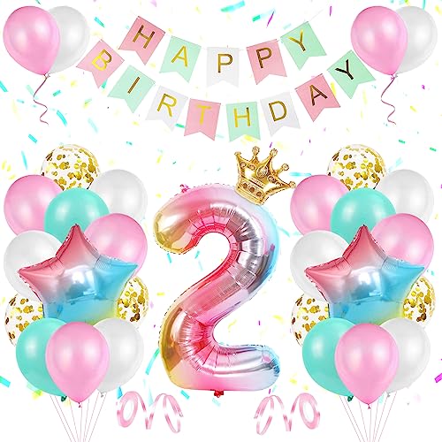 Geburtstag Rosa Dekoration 2 jahr,TOLOYE Luftballon 2. Geburtstag Mädchen, Heliumfolienballons mit großem Farbverlauf, Alles Gute zum Geburtstag Banner und Bänder für Deko Mädchen 2. Geburtstag Geburtstag Rosa Dekoration 2 jahr,TOLOYE Luftballon 2. Geburtstag Mädchen, Heliumfolienballons mit großem Farbverlauf, Alles Gute zum Geburtstag Banner und Bänder für Deko Mädchen 2. Geburtstag von TOLOYE