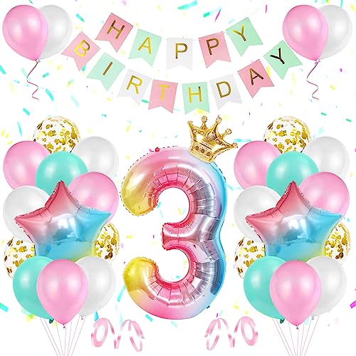 Geburtstag Rosa Dekoration 3 jahr,TOLOYE Luftballon 3. Geburtstag Mädchen, Heliumfolienballons mit großem Farbverlauf, Alles Gute zum Geburtstag Banner und Bänder für Deko Mädchen 3. Geburtstag Geburtstag Rosa Dekoration 3 jahr,TOLOYE Luftballon 3. Geburtstag Mädchen, Heliumfolienballons mit großem Farbverlauf, Alles Gute zum Geburtstag Banner und Bänder für Deko Mädchen 3. Geburtstag von TOLOYE