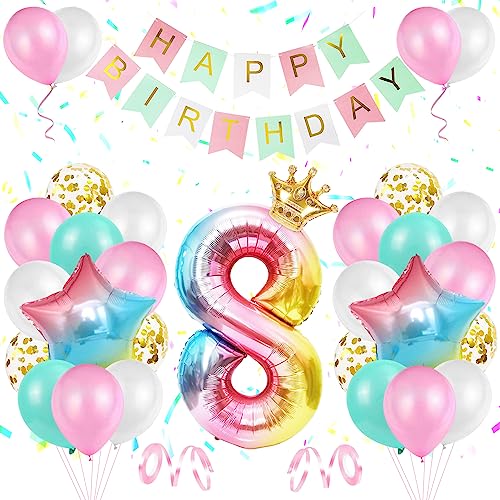 Geburtstag Rosa Dekoration 8 jahr,TOLOYE Luftballon 8. Geburtstag Mädchen, Heliumfolienballons mit großem Farbverlauf, Alles Gute zum Geburtstag Banner und Bänder für Deko Mädchen 8. Geburtstag Geburtstag Rosa Dekoration 8 jahr,TOLOYE Luftballon 8. Geburtstag Mädchen, Heliumfolienballons mit großem Farbverlauf, Alles Gute zum Geburtstag Banner und Bänder für Deko Mädchen 8. Geburtstag von TOLOYE