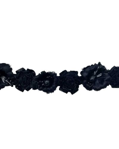 50 cm Borte Blumen Dichtung zuschneiden schwarz hoch 25 mm von TOMASELLI MERCERIA