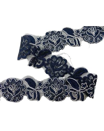 50 cm Borte Organza Blumen blau mit Silberstickerei - Höhe 4,5 cm 50 cm Borte Organza Blumen blau mit Silberstickerei - Höhe 4,5 cm von TOMASELLI MERCERIA