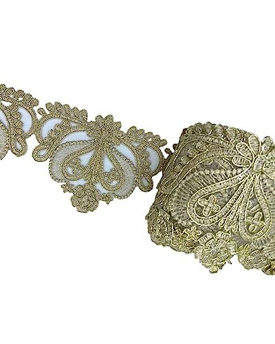 50 cm Borte Spitze Tüll Rebrodè Stickerei Ghirigoro Blume Höhe 9 cm - Gold Lurex 50 cm Borte Spitze Tüll Rebrodè Stickerei Ghirigoro Blume Höhe 9 cm - Gold Lurex von TOMASELLI MERCERIA