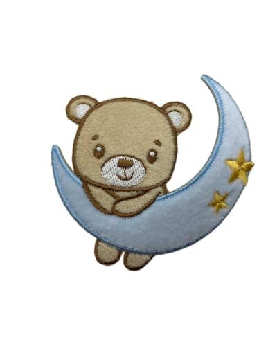 Applikation zum Aufbügeln, bestickt, Baby, Samt, Mond, Bär, Stern, Höhe 9 cm, Hellblau Applikation zum Aufbügeln, bestickt, Baby, Samt, Mond, Bär, Stern, Höhe 9 cm, Hellblau von TOMASELLI MERCERIA