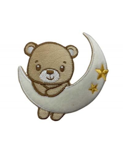 Applikation zum Aufbügeln, bestickt, Baby, Samt, Mond, Stern, Höhe 9 cm, cremefarben Applikation zum Aufbügeln, bestickt, Baby, Samt, Mond, Stern, Höhe 9 cm, cremefarben von TOMASELLI MERCERIA