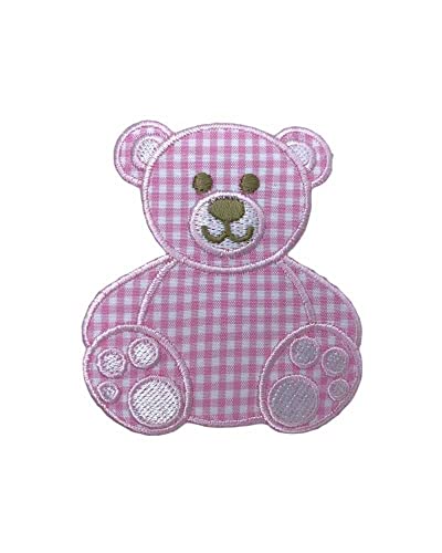 Aufnäher zum Aufbügeln, Motiv: Bär mit kariertem Stoff, 16 x 14 cm, Rosa Aufnäher zum Aufbügeln, Motiv: Bär mit kariertem Stoff, 16 x 14 cm, Rosa von TOMASELLI MERCERIA