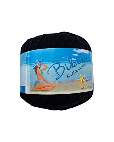 Bikini-Garn, 3 Sterne, Stretch-Touch, elastisch, Bikini-Kostüm, Häkelnadel, 50 g, Schwarz von TOMASELLI MERCERIA