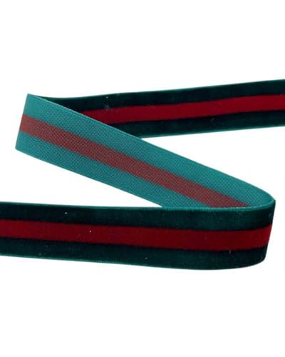 Borte Samtband aus Seide, mit grünem Rand, mittlere rote Streifen, 20 mm hoch von TOMASELLI MERCERIA