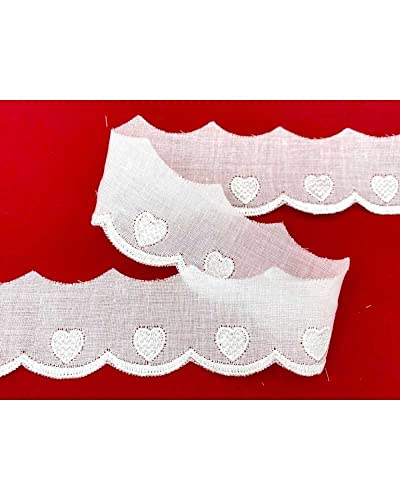 Borte Spitze Sangallo Baumwolle Batistiert Weiß Stickerei Herz Smarmeliert Höhe 3 cm von TOMASELLI MERCERIA