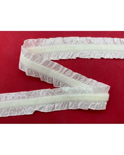 Halbelastische Borte mit Rüschen aus Samt und Organza Höhe 20 mm - Milchweiß von TOMASELLI MERCERIA