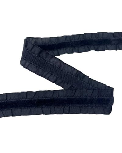 Halbelastische Borte mit Rüschen aus Samt und Organza Höhe 20 mm - Schwarz von TOMASELLI MERCERIA