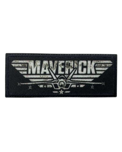 Patch zum Aufbügeln, bedruckt - Maverick mit Flugzeug und Logo Patch zum Aufbügeln, bedruckt - Maverick mit Flugzeug und Logo von TOMASELLI MERCERIA