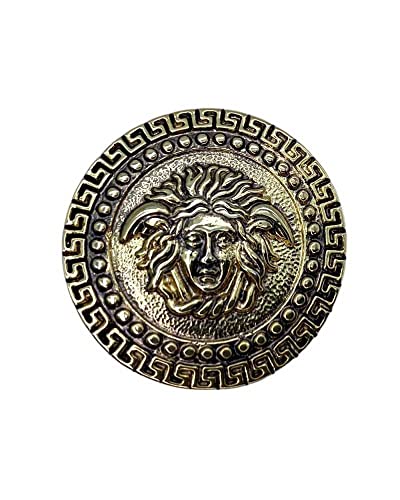TOMASELLI MERCERIA Metallknopf flach dunkelgold rund Medusa griechische Öse 24 mm von TOMASELLI MERCERIA