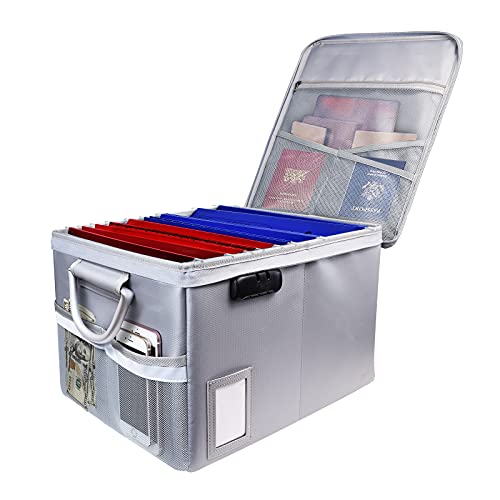 Aobteeny Feuerfeste Dokumentenbox, Aktenbox, feuerfeste Aktenschrank, Box mit Schloss, tragbare Büro-Safe Box zum Aufhängen von Briefen/Rechtsmappe, 40,9 x 32,8 x 27,9 cm (Silber) von TOMKID