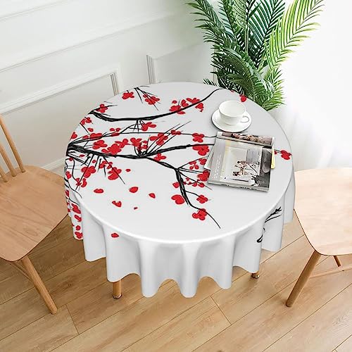TOMPPY Runde Tischdecke mit japanischem Kirschbaum-Druck, wasserdicht, knitterfrei, waschbar, dekorative Tischdecke für Küche, Picknick, Party, Innen- und Außenbereich von TOMPPY
