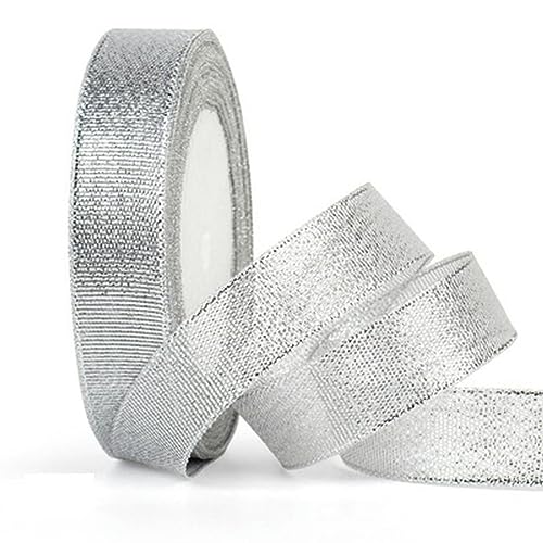 22 m, 6 mm, 10 mm, 15 mm, 25 mm, 40 mm, 50 mm, goldfarbenes Satinband, Geschenkband, Basteln, DIY, natürliches Band, Schleife, Blumenbesatz, Hochzeitsfeier, Dekoration, Silber, 15 mm von TONAUA