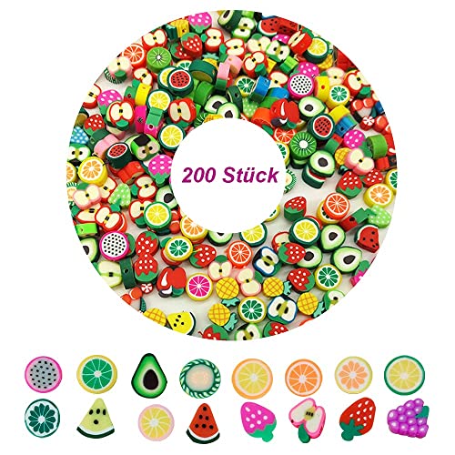 TONAUP 200 STK Obst Perlen zum Auffädeln, Weiche Keramik Beads, DIY Armband Zubehör zur Herstellung von Halskettenschmuck, Mixed Fruit Polymer Clay Beads für Kinder und Mädchen von TONAUP