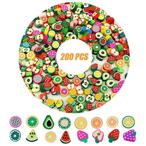 TONAUP 200 STK Obst Perlen zum Auffädeln, Weiche Keramik Beads, DIY Armband Zubehör zur Herstellung von Halskettenschmuck, Mixed Fruit Polymer Clay Beads für Kinder und Mädchen von TONAUP