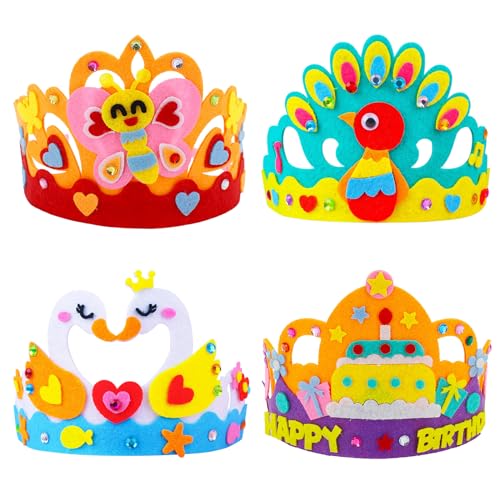 TONAUP Geburtstagskrone Kinder, 4 Stück DIY Filz Partyhüte Bastelset Für Kinder, Kindergeburtstag Krone Prinzessin Basteln Geburtstagsdeko von TONAUP