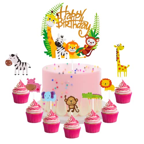 TONAUP Tier Kuchendeckel Topper Cake Toppers Zoo Geburtstagsdeko Happy Birthday Kuchendeko Tiere für Waldtierthemen und Dschungelpartys von TONAUP