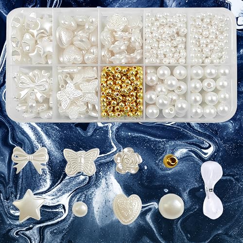 TONAUP Weiße Perlen Set, 760 Stück Armbänder Selber Machen Perlen zum Auffädeln Weiße Perlen, Armband Set Selber Machen Geschenke für Mädchen Armbänder Charm Kit für DIY Armband Schmuckherstellung von TONAUP