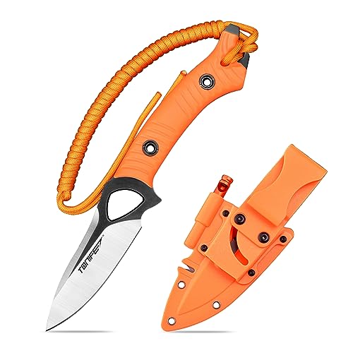 TONIFE Explorer Feststehendes Messer mit Scheide 8Cr14MoV Klinge Multifunktionales Überlebensmesser, Glasfaserverstärkter Nylongriff für Outdoor EDC Messer (Orange+Schwarz Titan und Satin) von TONIFE