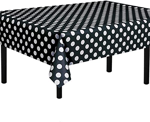 3 Stück schwarz-weiß Gepunktete Kunststoff-Tischdecke 137 x 274 cm Gepunktete Tischdecke für Partydekorationen von TONIFUL