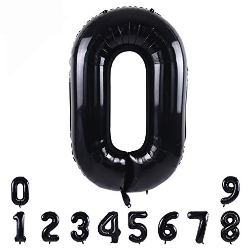 TONIFUL 40 Inch Number Foil Balloon 0 to 9 in Black Helium Number Balloon Giant Number Balloon 0 Helium Balloons for Birthday, Wedding, Anniversary Party Decoration(Number 0) von TONIFUL