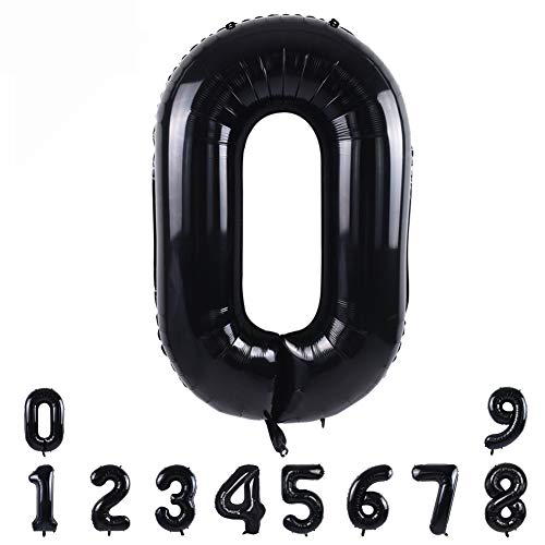 40 Zoll Nummer Folienballon 0 to 9 in Schwarz Helium Zahlenballon Riesenzahl Luftballon Nummer 0 Heliumballons für Geburtstag, Hochzeit, Jubiläum Party Dekoration（Zahl 0） von TONIFUL