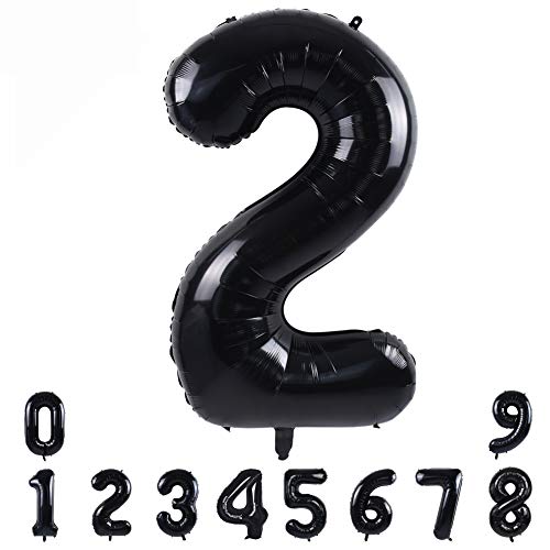 40 Zoll Nummer Folienballon 0 to 9 in Schwarz Helium Zahlenballon Riesenzahl Luftballon Nummer 2 Heliumballons für Geburtstag, Hochzeit, Jubiläum Party Dekoration（Zahl 2） von TONIFUL