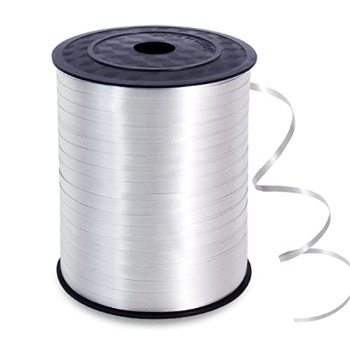 TONIFUL 450 Meters Geschenkband Silber - Silber 5mm Geschenkbänder luftballon schnur - luftballon band Luftballons Hochzeit Geschenkverpackung für Weihnachtsdeko, Ballonverschlüsse, Geschenkverpackung von TONIFUL