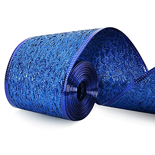 Glänzendes Glitzerband, 6,3 cm breit, 6,5 m, blau glitzernd, Drahtkante, Webband für Bastelarbeiten, Urlaub, Hochzeit, Geburtstag, dekorative Kranz, Geschenkverpackungen, Blumenschleifen von TONIFUL