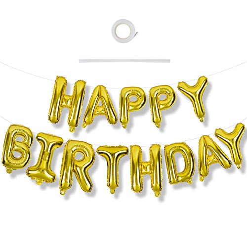Gold Happy Birthday Luftballon 16 Zoll Mylar Folie Buchstaben Geburtstag Banner Luftballons für Geburtstagsdekorationen und Partyartikel von TONIFUL