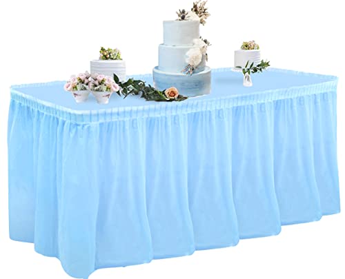 Himmelblauer Kunststoff-Tischrock und Tischdecken-Set, 427 cm, rechteckiger Einweg-Tischrock, inkl. Tischabdeckung für Hochzeit, Geburtstagsfeier, Jungen-Babyparty, Buffet-Bankett-Dekorationen von TONIFUL