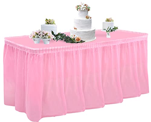 Rosa Tischrock und Tischdecke aus Kunststoff, 427 cm, rechteckiger Einweg-Tischrock, inklusive Tischdecke für Einhorn-Geburtstagsfeier, Mädchen-Babyparty, Buffet-Bankett-Dekorationen von TONIFUL