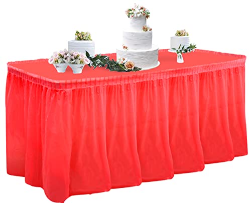 Roter Kunststoff-Tischrock und Tischdecken-Set, 427 cm Einweg-Rechteck-Tischrock inklusive Tischdecke für Hochzeit, Heiligabend, Geburtstagsfeier, Babyparty, Buffet-Bankett-Dekorationen von TONIFUL