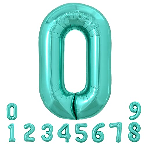 TOIFUL 40 Zoll Nummer Folienballon 0 to 9 in Blaugrün Helium Zahlenballon Riesenzahl Luftballon Nummer 0 Heliumballons für Geburtstag, Hochzeit, Jubiläum Party Dekoration（Zahl 0） von TONIFUL
