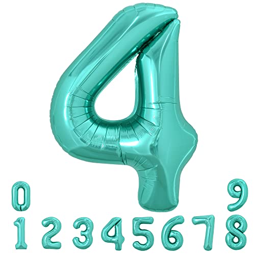 TOIFUL 40 Zoll Nummer Folienballon 0 to 9 in Blaugrün Helium Zahlenballon Riesenzahl Luftballon Nummer 4 Heliumballons für Geburtstag, Hochzeit, Jubiläum Party Dekoration（Zahl 4） von TONIFUL