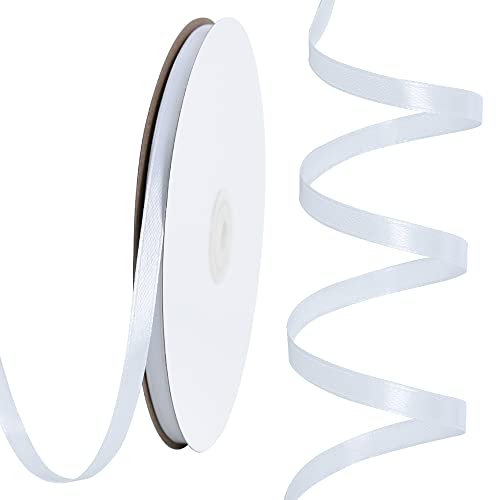 Toniful Satinband, dünnes, einfarbiges Satinband für Geschenkverpackungen, Basteln, Haarschleifen, Hochzeitsdekoration, Einladungskarten, Blumensträuße, 0,6 cm x 91 m, Weiß Toniful Satinband, dünnes, einfarbiges Satinband für Geschenkverpackungen, Basteln, Haarschleifen, Hochzeitsdekoration, Einladungskarten, Blumensträuße, 0,6 cm x 91 m, Weiß von TONIFUL