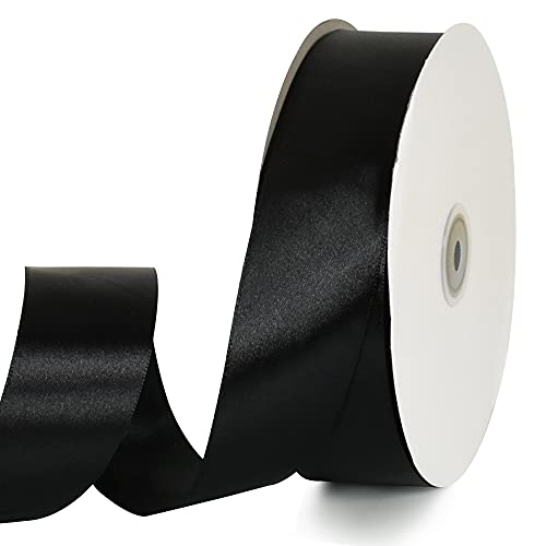 TONIFUL 1-1/2 Inch (40mm) x 100 Yards Black Wide Satin Ribbon Solid Fabric Ribbon for Gift Wrapping Chair Sash Valentine's Day Wedding Birthday Party Dekoration Haarfloral Craft Nähen von TONIFUL