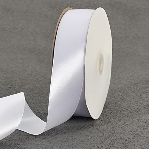 TONIFUL 1-1/2 Inch (40mm) x 100 Yards White Wide Satin Ribbon Solid Fabric Ribbon for Gift Wrapping Chair Sash Valentine's Day Wedding Birthday Party Dekoration Floral Craft Nähen von TONIFUL