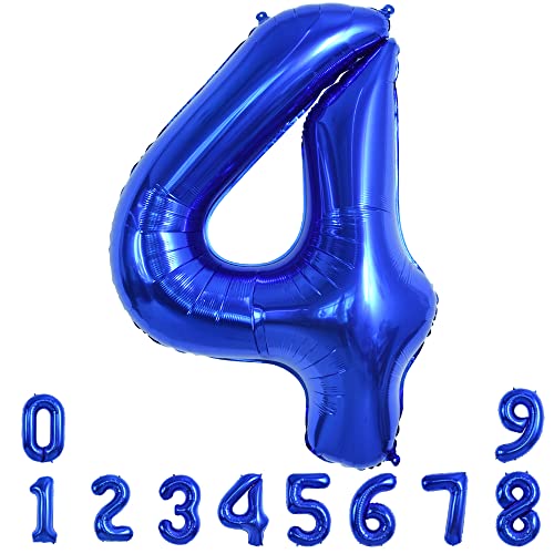 TONIFUL 40 Zoll Nummer Folienballon 0 to 9 in Marineblau Helium Zahlenballon Riesenzahl Luftballon Nummer 4 Heliumballons für Geburtstag, Hochzeit, Jubiläum Party Dekoration（Zahl 4） von TONIFUL