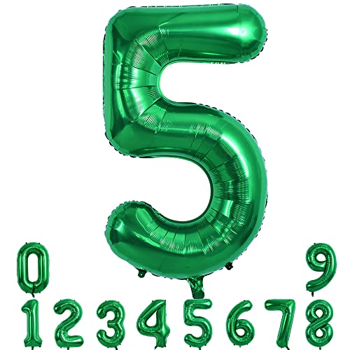 TONIFUL 40 Zoll Nummer Folienballon 0 to 9 in Dunkelgrüner Helium Zahlenballon Riesenzahl Luftballon Nummer 5 Heliumballons für Geburtstag, Hochzeit, Jubiläum Party Dekoration（Zahl 5） von TONIFUL