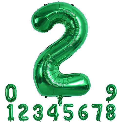TONIFUL 40 Zoll Nummer Folienballon 0 to 9 in Dunkelgrüner Helium Zahlenballon Riesenzahl Luftballon Nummer 0 Heliumballons für Geburtstag, Hochzeit, Jubiläum Party Dekoration（Zahl 2） von TONIFUL