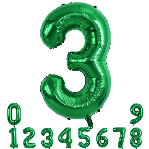 TONIFUL 40 Zoll Nummer Folienballon 0 to 9 in Dunkelgrüner Helium Zahlenballon Riesenzahl Luftballon Nummer 3 Heliumballons für Geburtstag, Hochzeit, Jubiläum Party Dekoration（Zahl 3） von TONIFUL