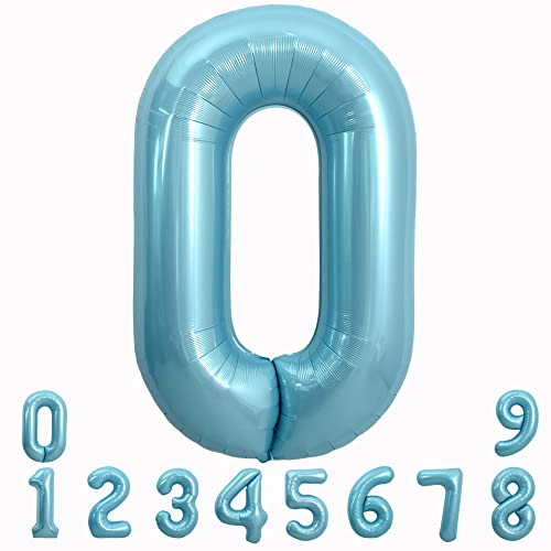 TONIFUL 40 Zoll Hellblaue Nummer Folienballon 0 to 9 in Macaron Blaue Helium Zahlenballon Riesenzahl Luftballon Nummer 0 Heliumballons für Geburtstag, Hochzeit, Jubiläum Party Dekoration von TONIFUL