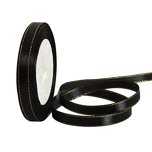 TONIFUL 1cm X 23m schwarz Satinband mit goldfarbenen Rändern, Stoffbänder geschenkband für Geschenkverpackungen, Hochzeit, Geburtstag, Party, Dekoration, Basteln, Schleifen, Weihnachten, Basteln TONIFUL 1cm X 23m schwarz Satinband mit goldfarbenen Rändern, Stoffbänder geschenkband für Geschenkverpackungen, Hochzeit, Geburtstag, Party, Dekoration, Basteln, Schleifen, Weihnachten, Basteln von TONIFUL