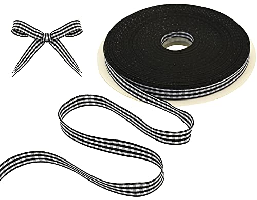 TONIFUL 1cm breites schwarz Gingham-Band, Bastelband, 45 m für Geschenkverpackungen, Valentinstag, Haar-Accessoires, DIY-Geburtstag, Party, Weihnachten, Hochzeit, Dekoration, Nähen von TONIFUL