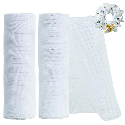 TONIFUL 2 Rollen 25,4 cm weiße dekorative Netzbandrollen, Stoffnetz mit Folie für Netzkranz, Haustür-Kranz, Basteln, Baumdekoration, Weihnachten, Neujahr, Halloween-Dekoration (9,1 m/Rolle) von TONIFUL