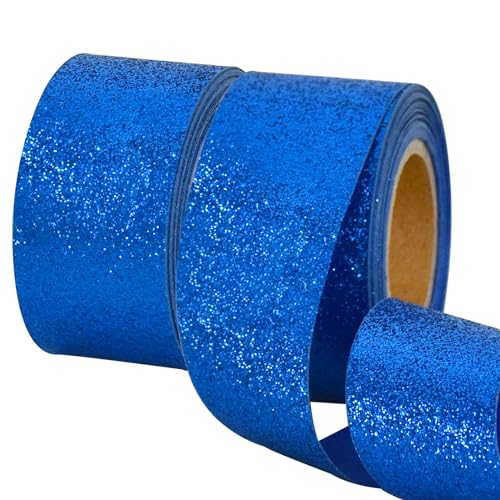 TONIFUL 2 Rollen Perlglanz-Glitzerband, 3,8 cm, blau, glitzernd, metallisches Band, Rolle für Weihnachtsfeiern, Dekorationen, Bastelarbeiten, Geschenkverpackungen, Ornamente, Partyzubehör (9,1 von TONIFUL